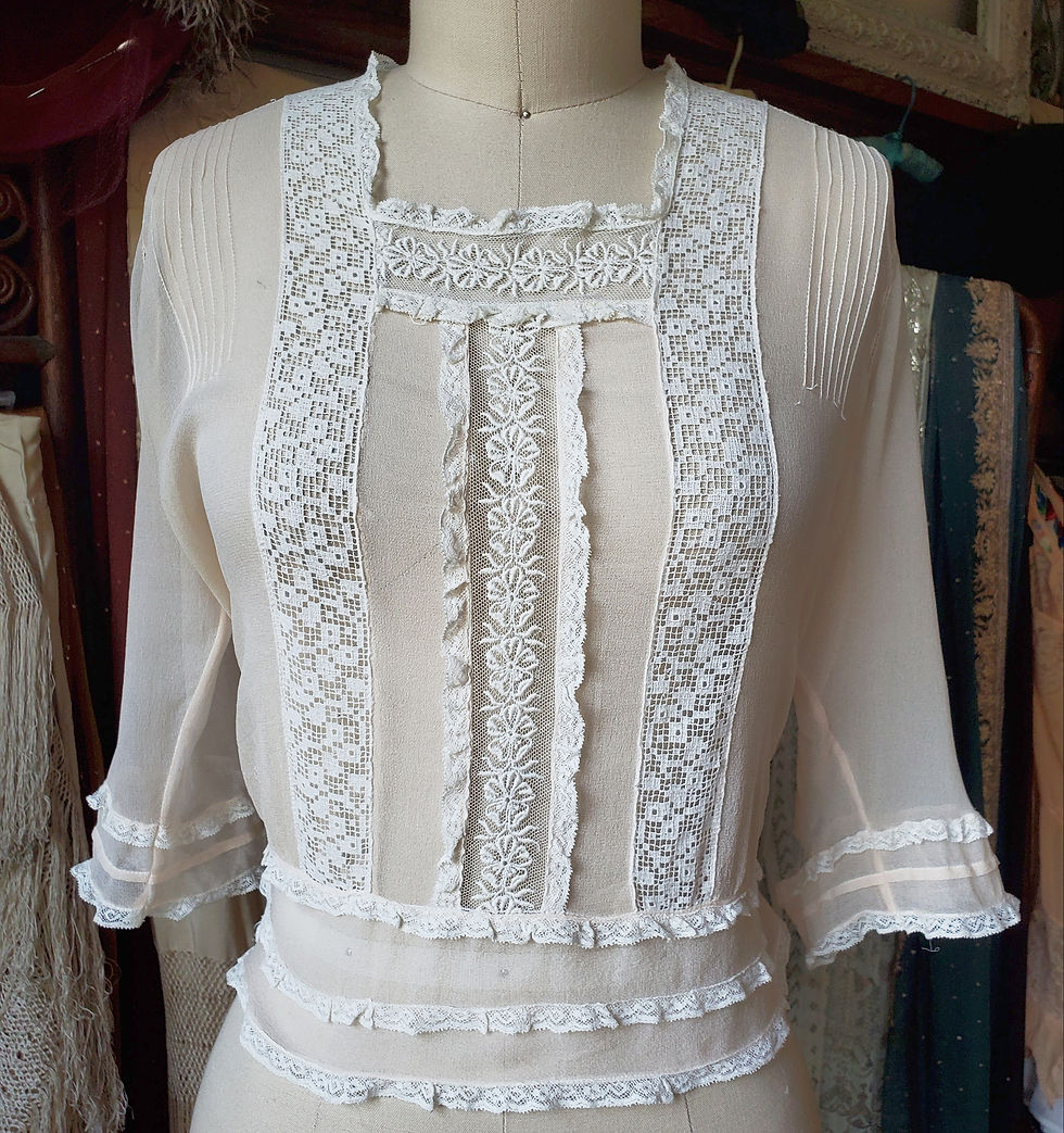 Thumbnail: Pale Peach Crepe Chiffon 1910s Blouse