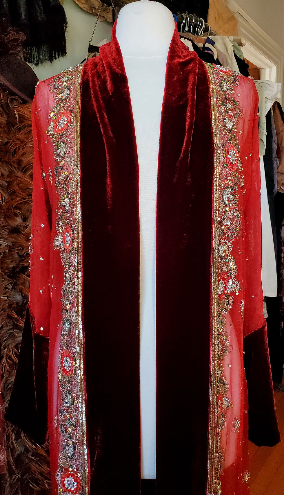 Thumbnail: Red Beaded Chiffon Dupatta Robe