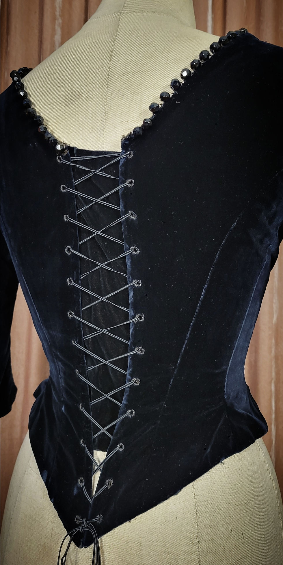 Thumbnail: 1880s Black Velvet Bodice