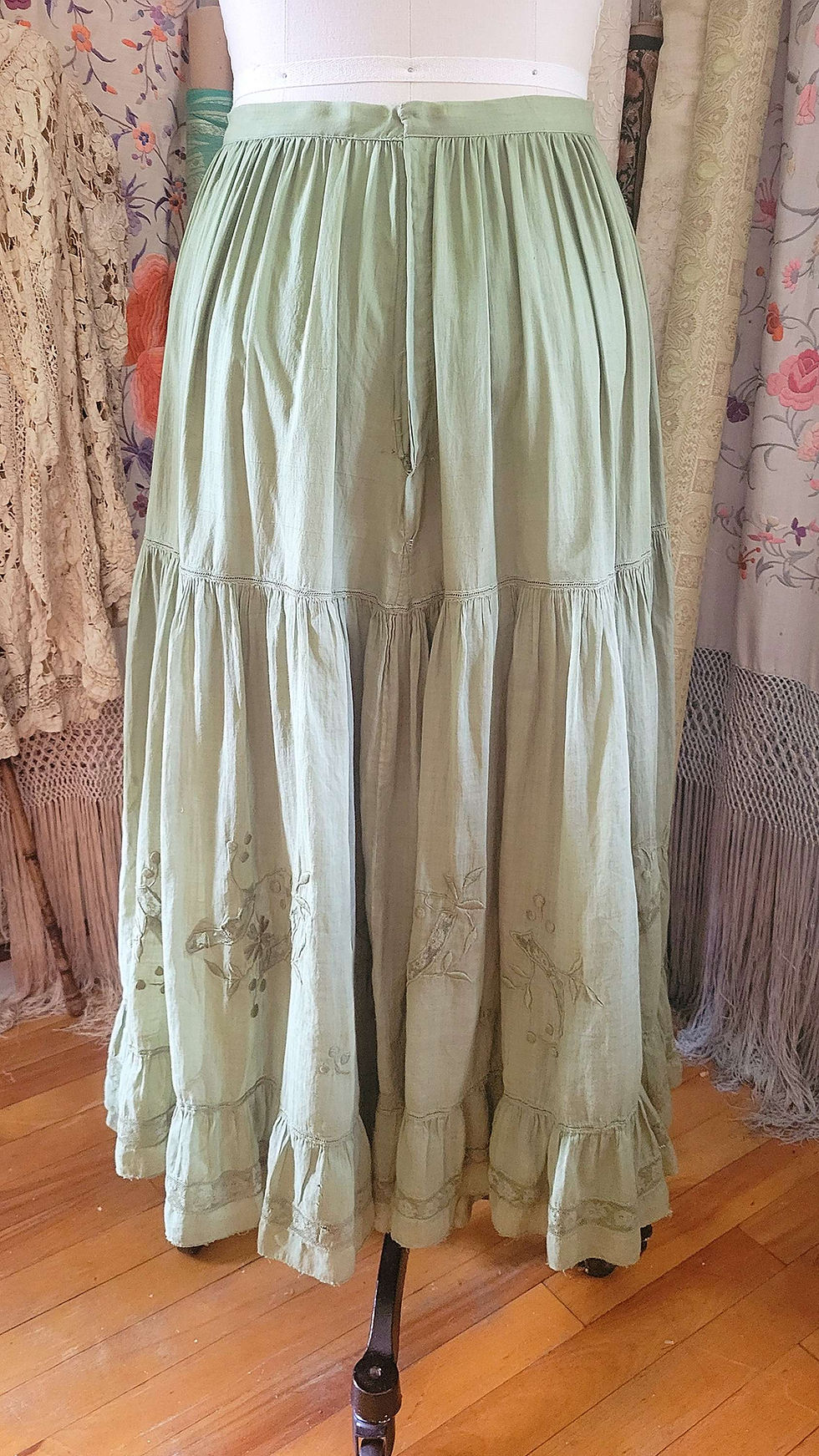 Thumbnail: Sage Green Embroidered Petticoat Skirt