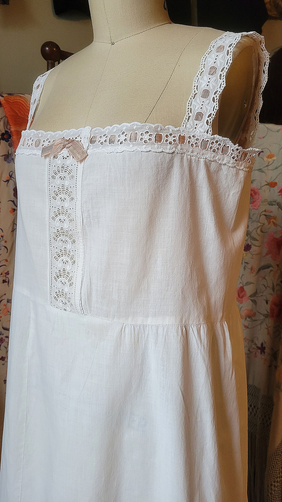 Thumbnail: Eyelet Lace White Cotton Nightgown