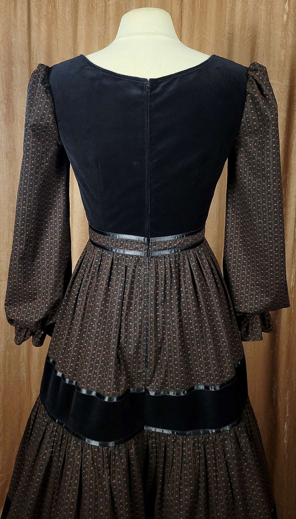 Thumbnail: Black and Orange Calico and Velveteen Dress