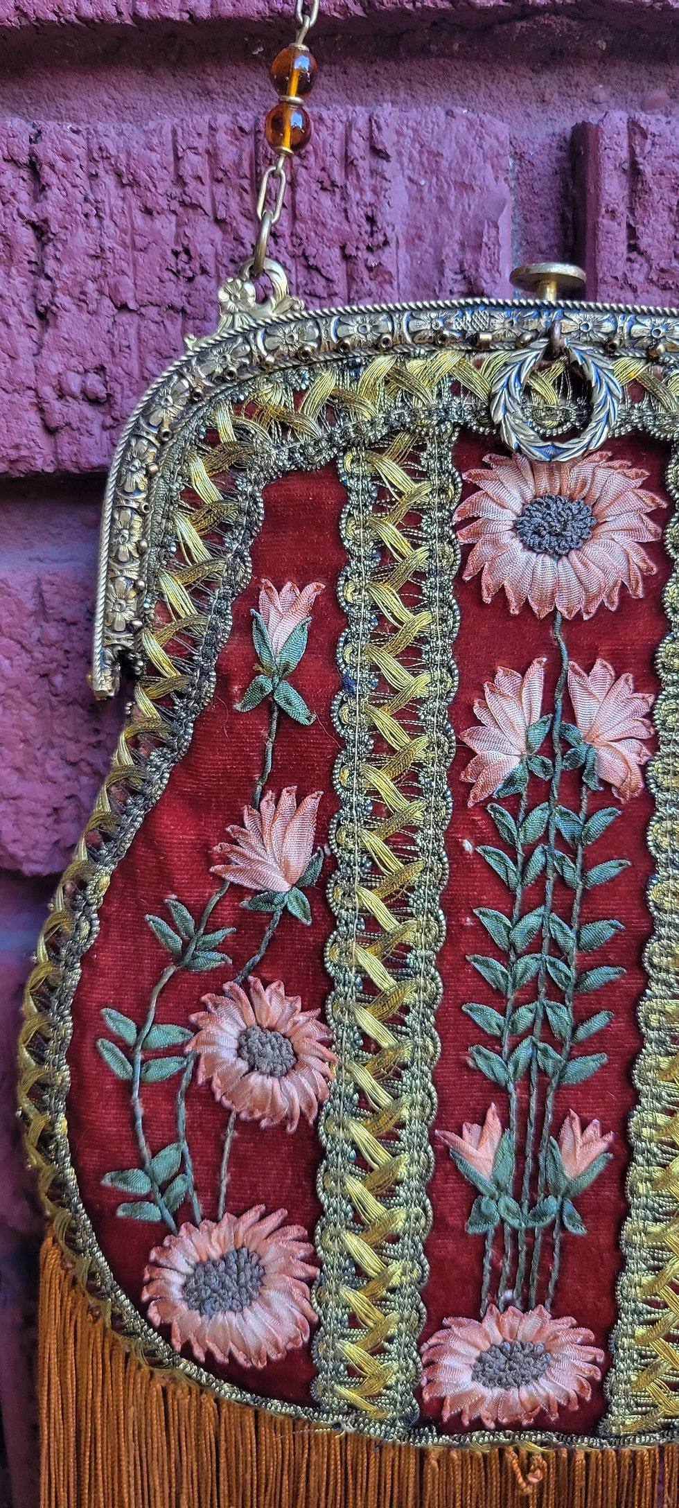 Thumbnail: Cinnamon Silk Velvet Floral Triptych Purse