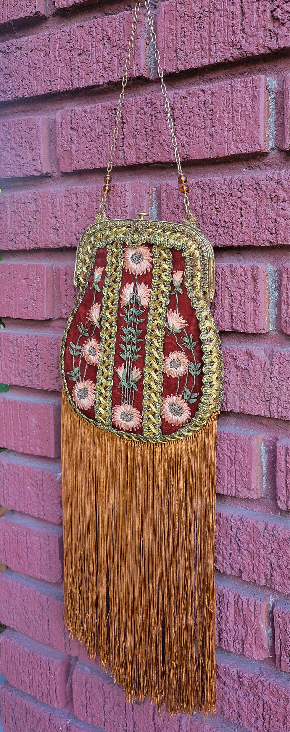 Thumbnail: Cinnamon Silk Velvet Floral Triptych Purse