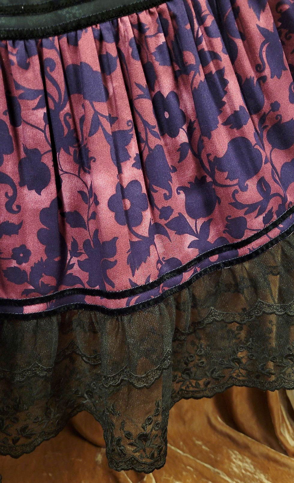Thumbnail: Violet and Black Cotton Print Tiered Skirt