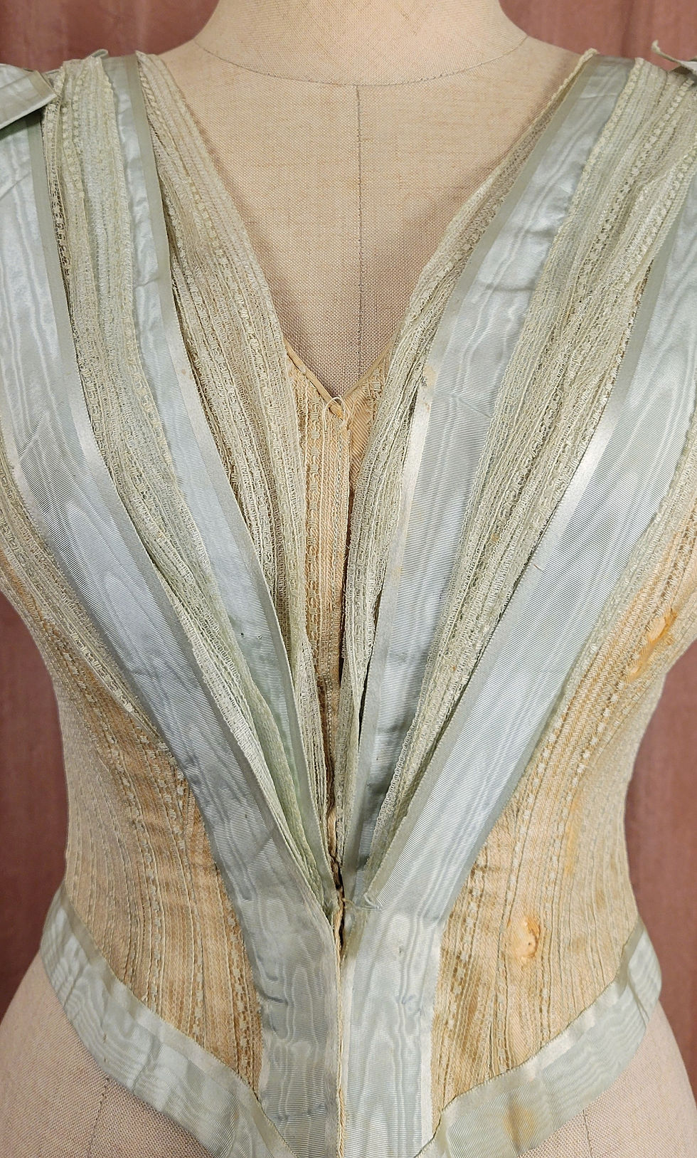 Thumbnail: 1890s Pale Blue Watermark Ribbon Bodice