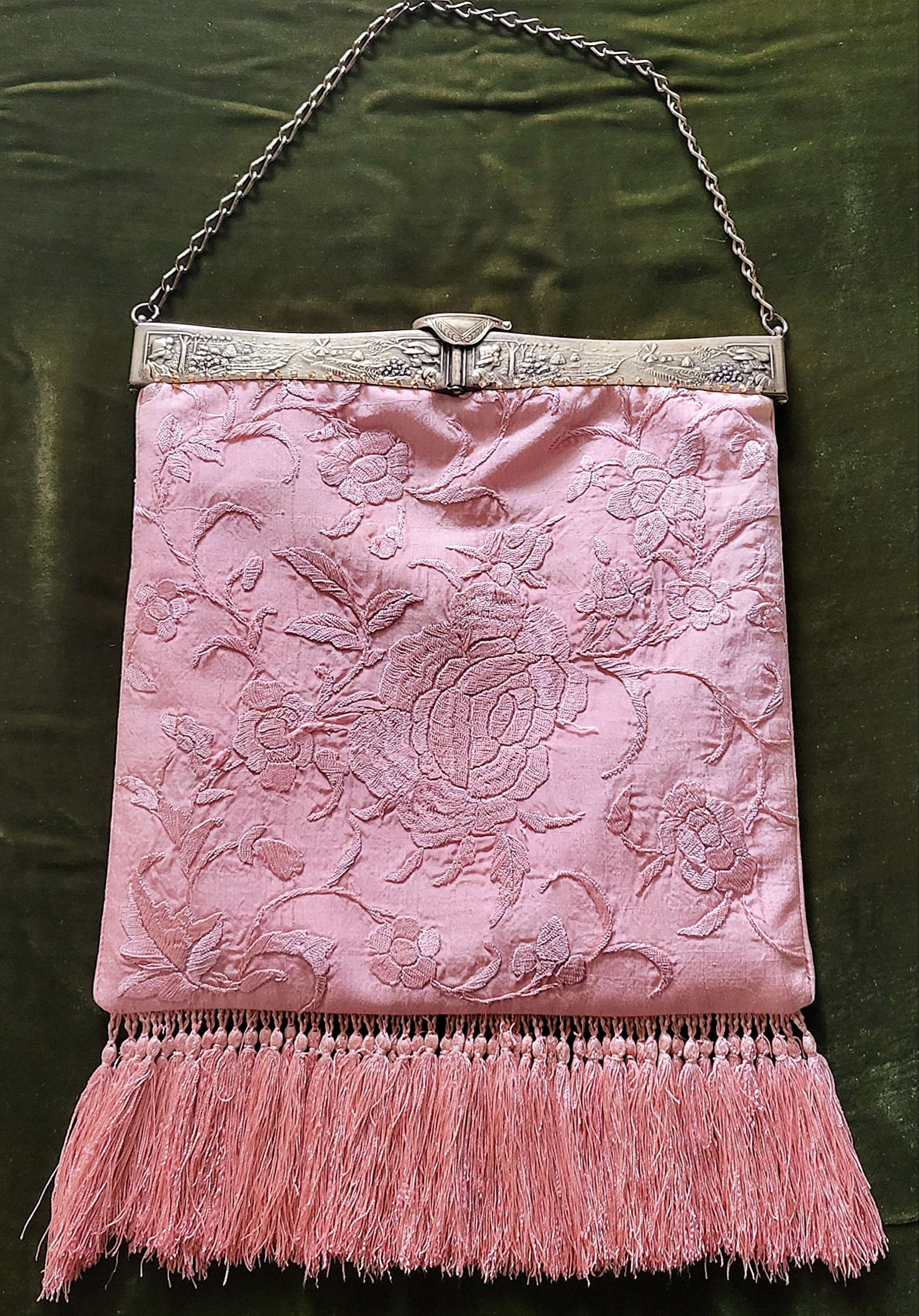Coral Pink Embroidered Silk Purse