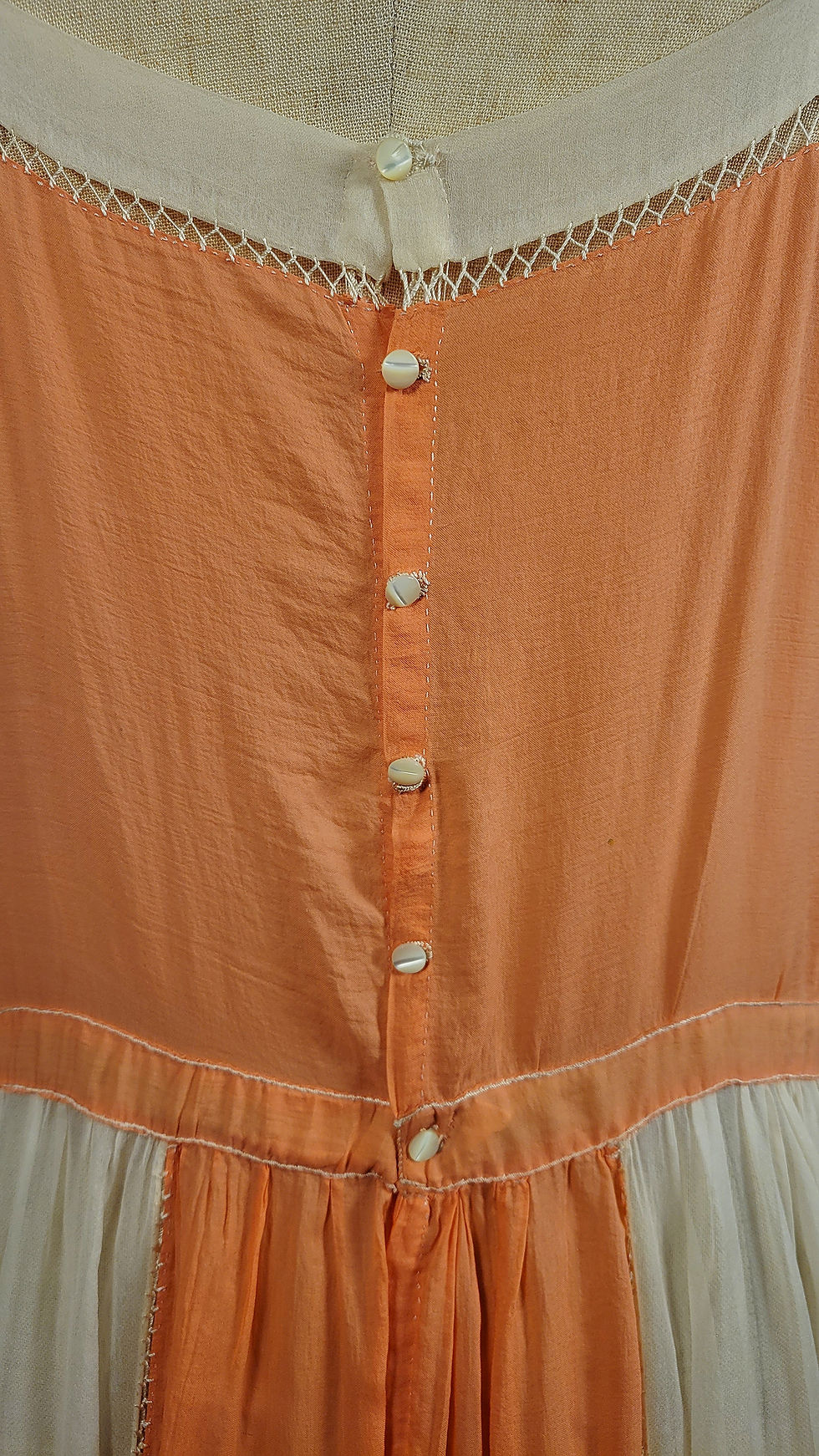 Thumbnail: 1920s Ivory and Sherbet Orange Silk Slip Dress 