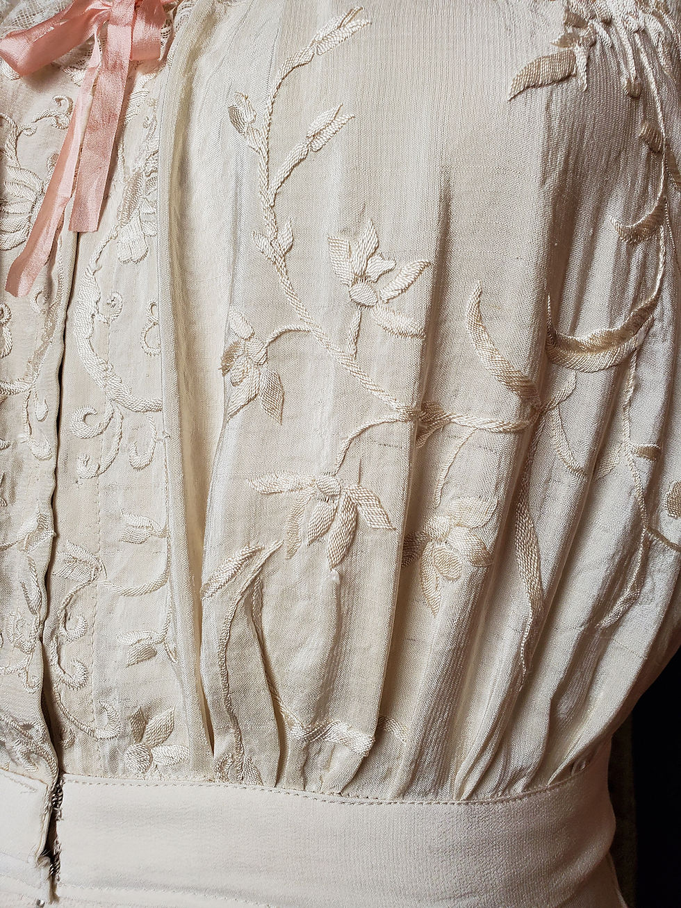 Thumbnail: Ivory and Pink Embroidered Silk Camisole 