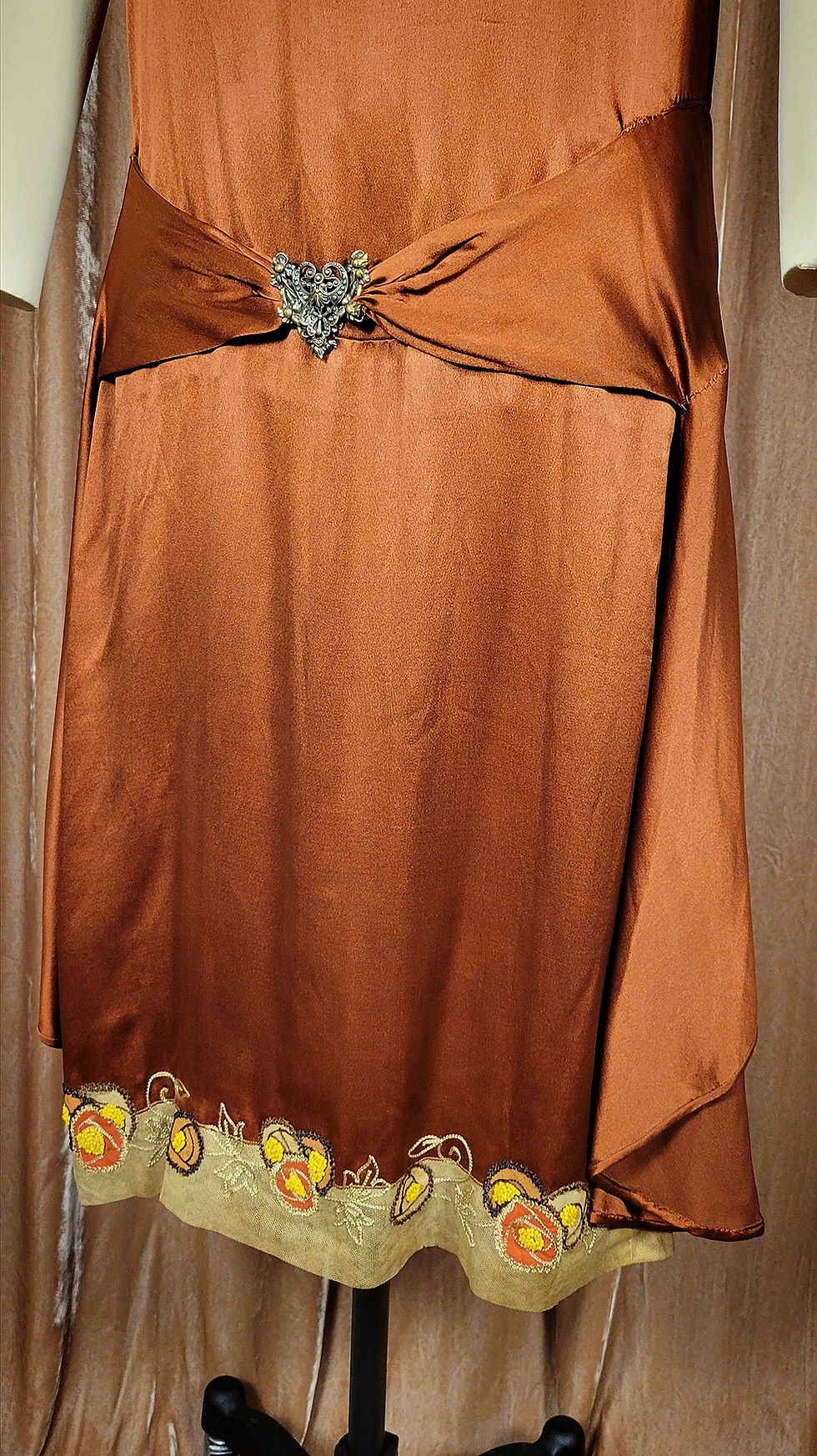 Thumbnail: 1920s Rust Brown Satin Dress