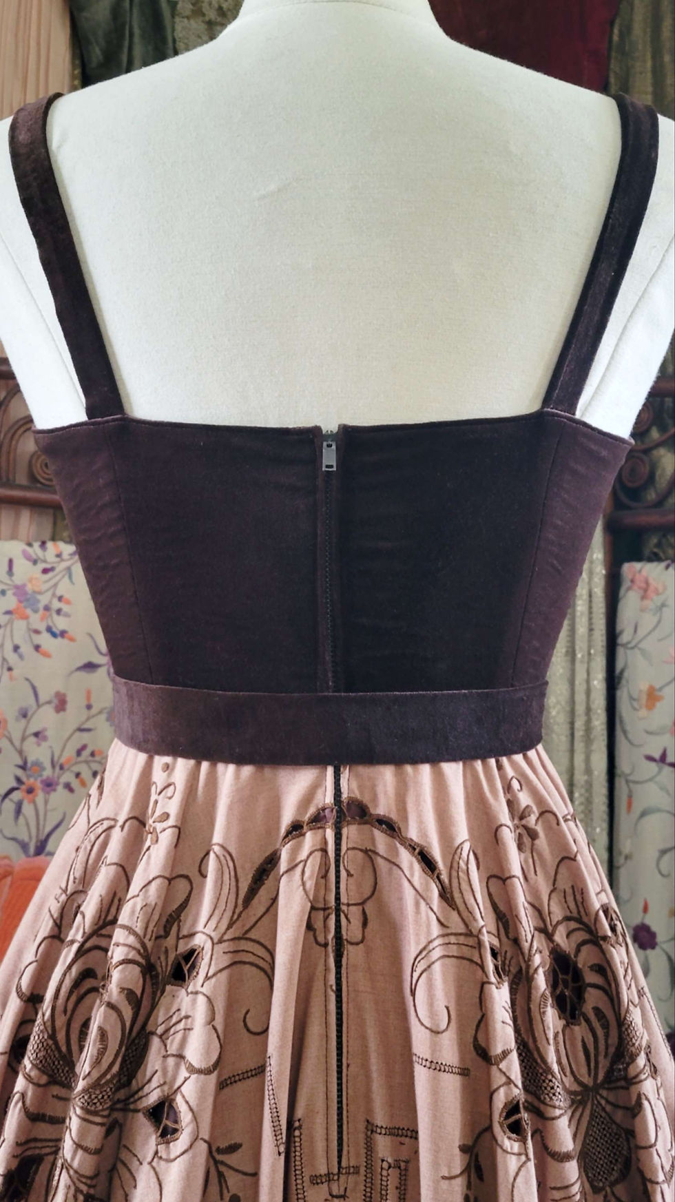Thumbnail: Mocha Velveteen Embroidered Dress