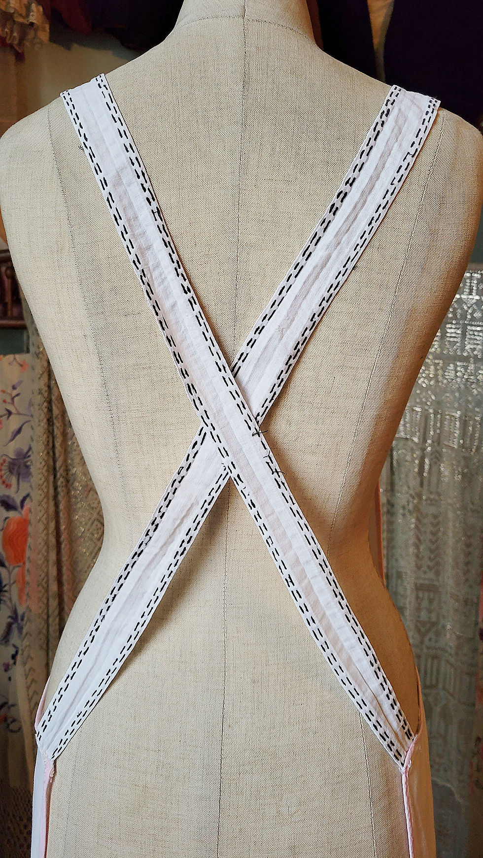 Thumbnail: 1920s Ribbon Bow Embroidered Apron