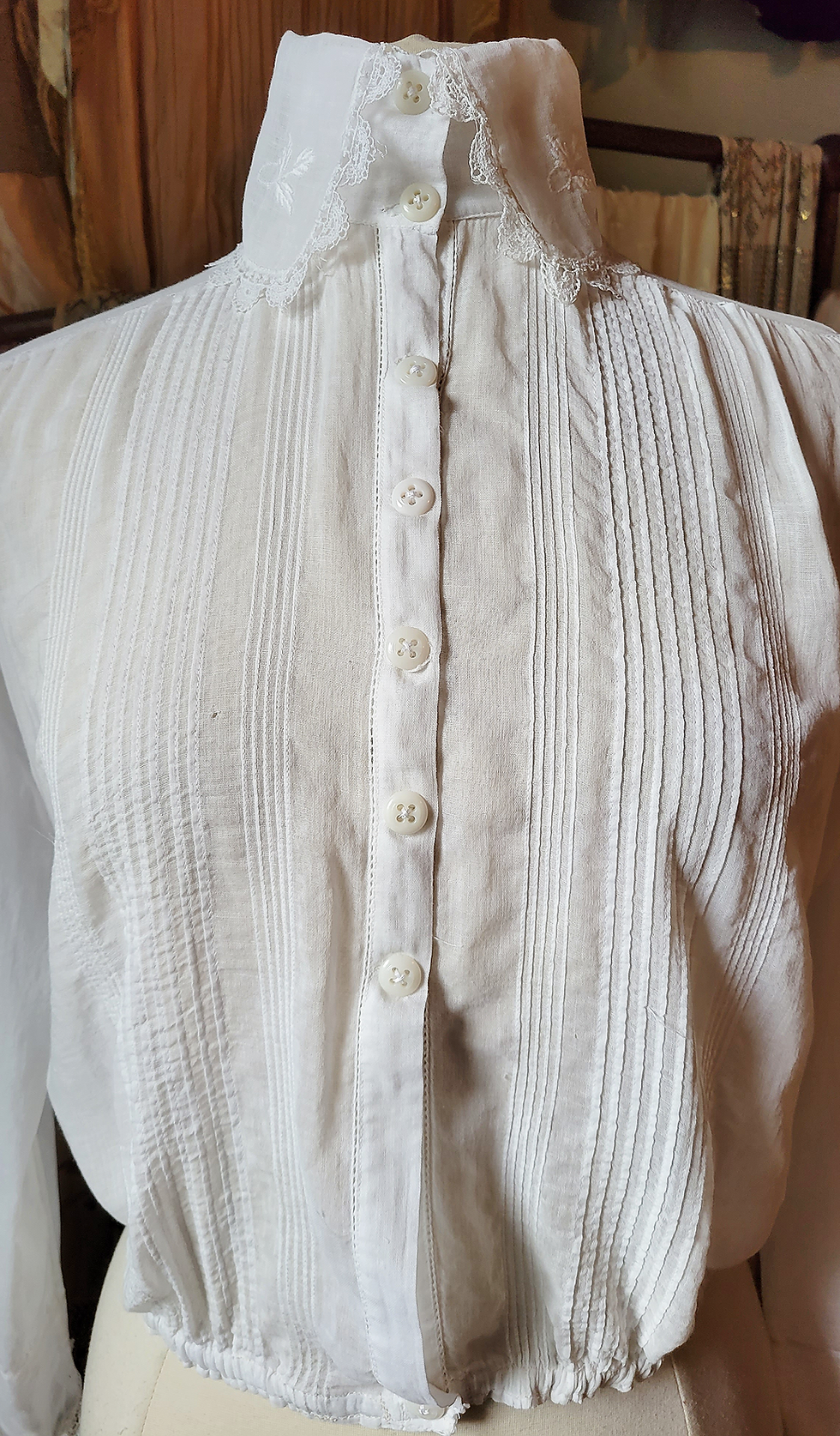 Thumbnail: 1910s High Neck Pintuck Blouse