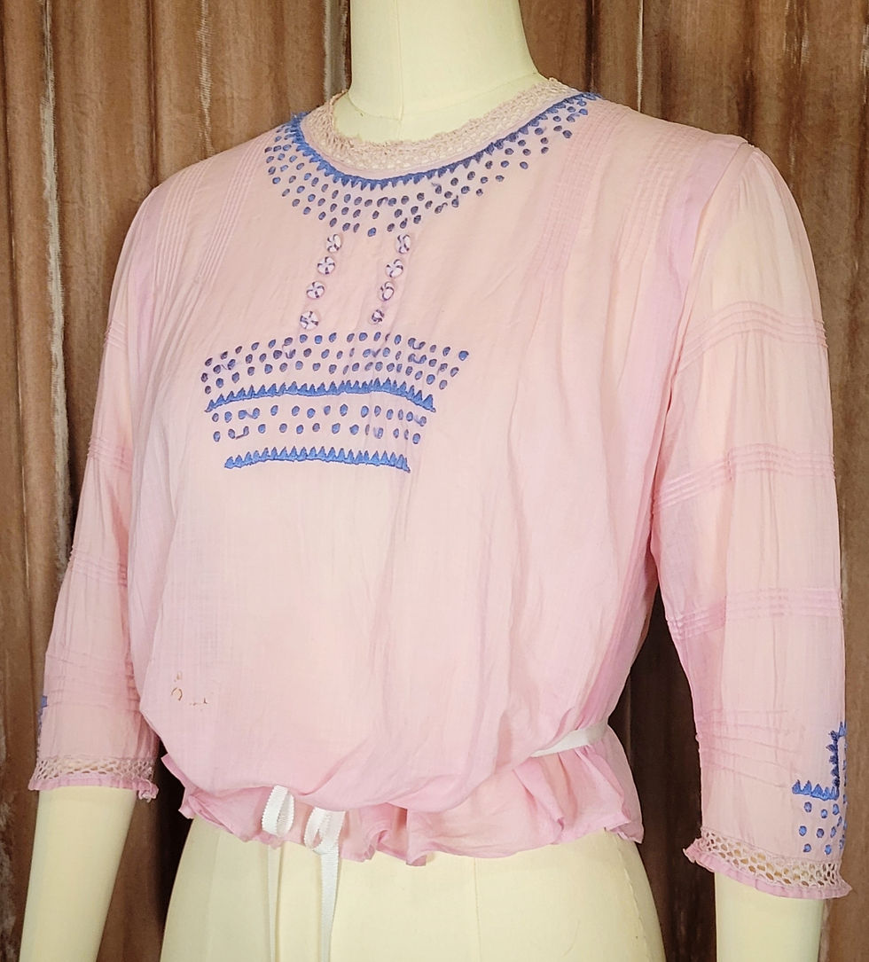 Thumbnail: Edwardian Pink Embroidered Cotton Blouse
