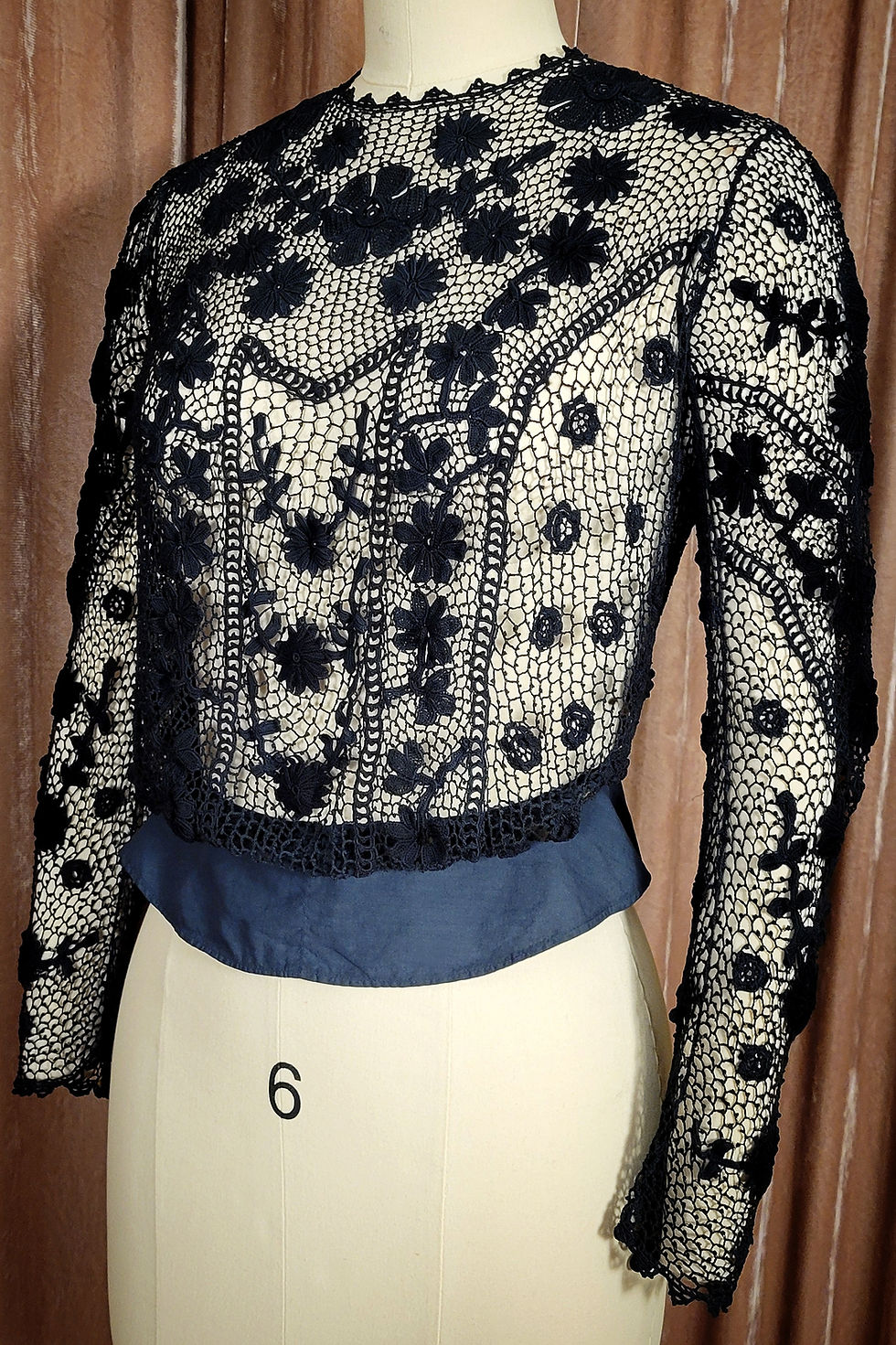 Thumbnail: 1900s Black Irish Crochet Lace Blouse