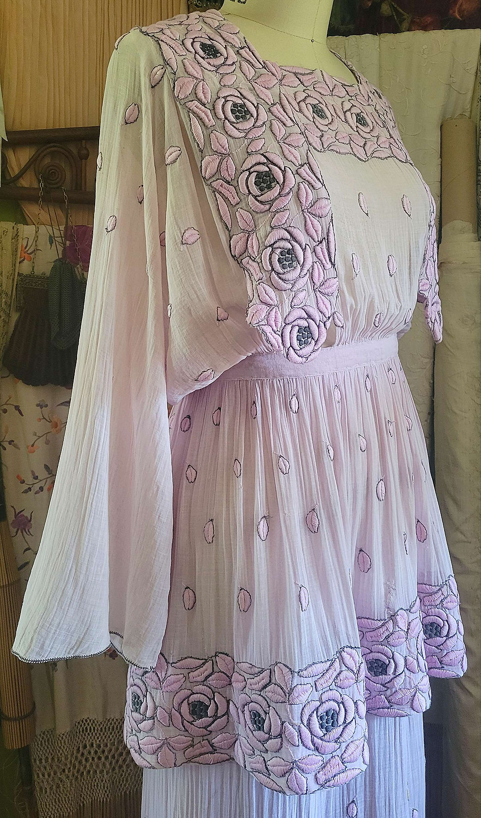 Thumbnail: 1910s Pink Heavy Embroidered Dress
