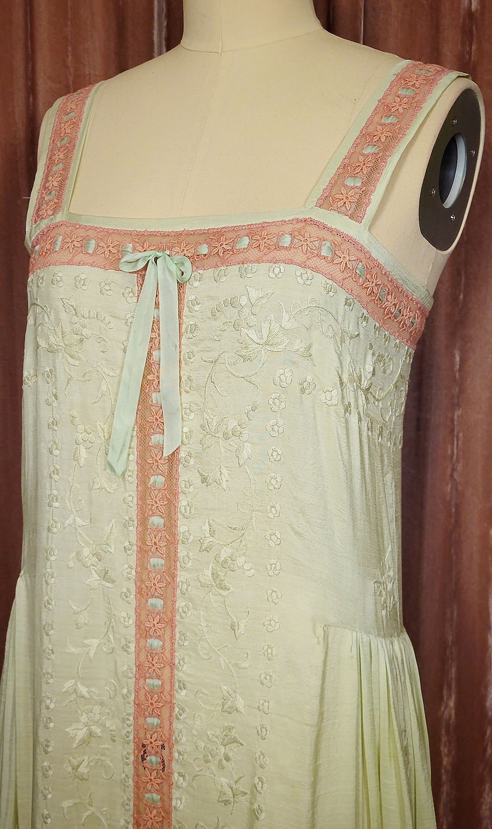 Thumbnail: Seafoam Green Embroidered Silk Slip Dress