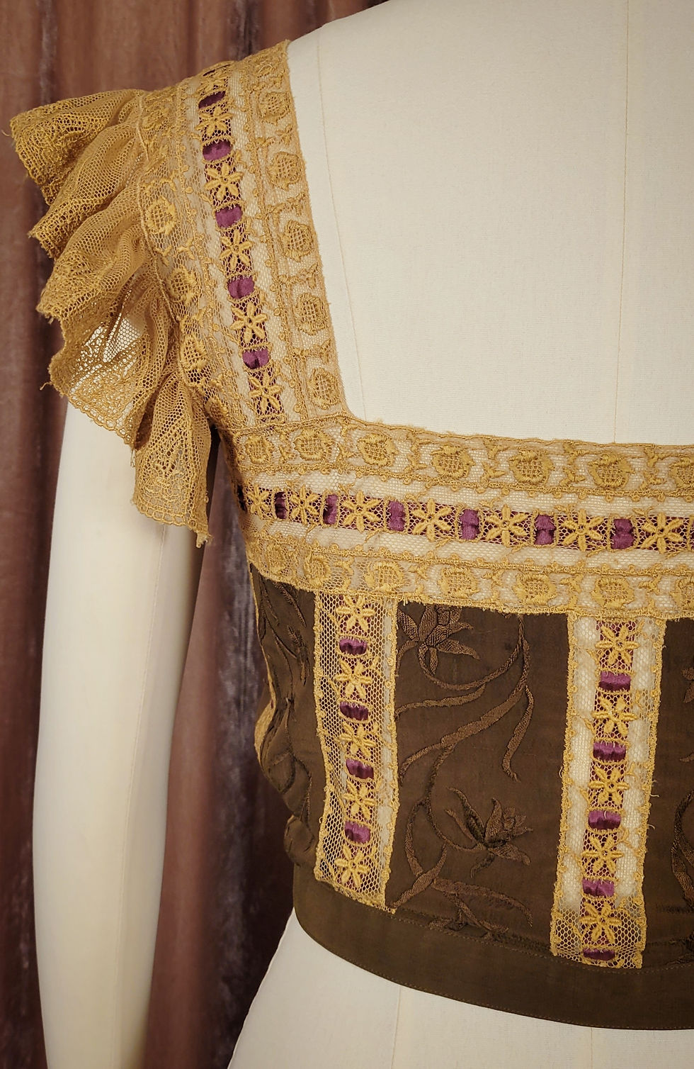 Thumbnail: Deep Olive Embroidered Silk Camisole 