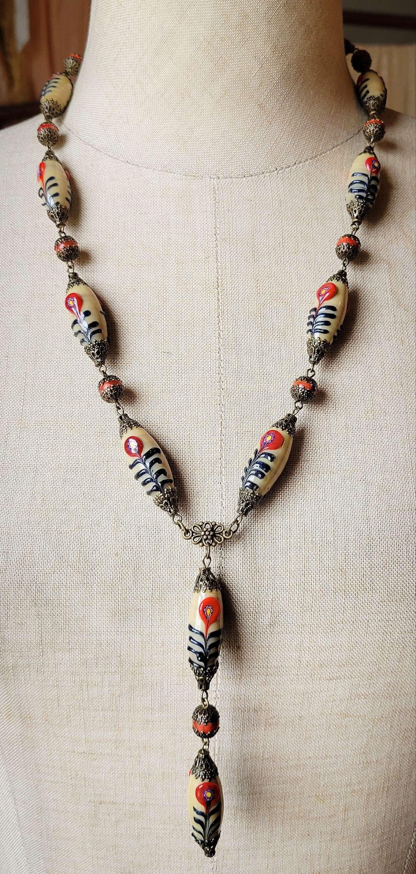 Glass Lampwork Beads 20s Style Necklace