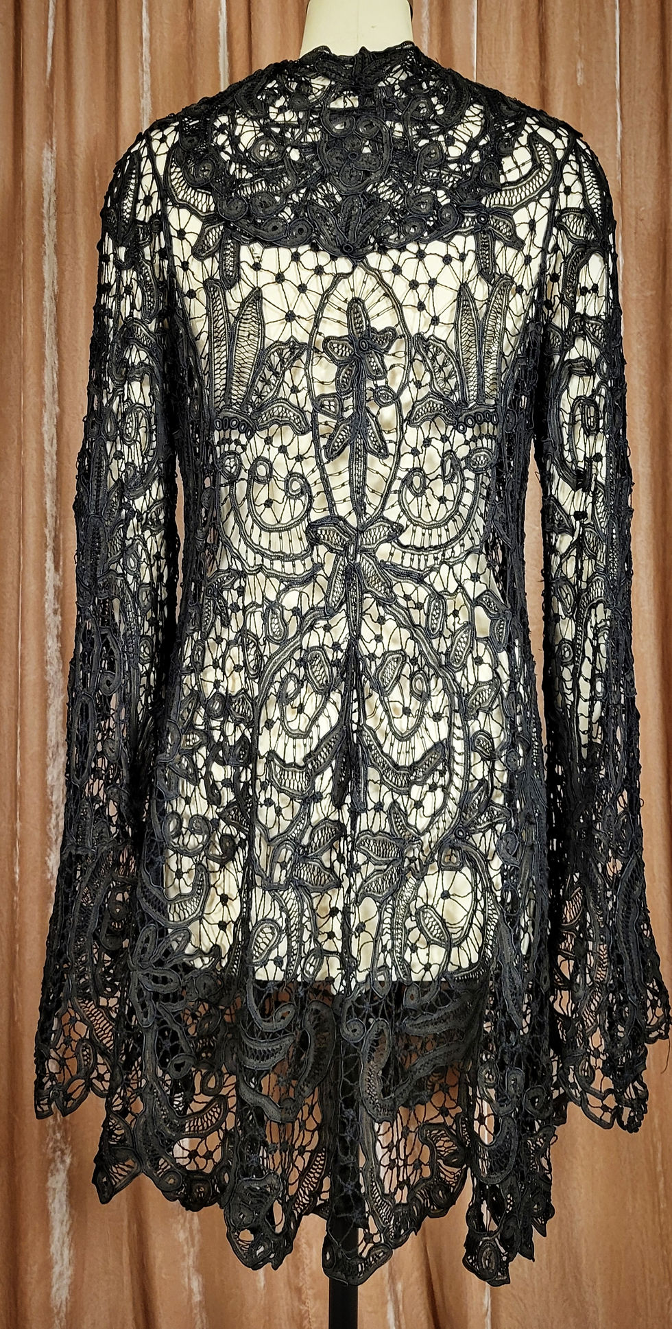 Thumbnail: Edwardian Black Bell Sleeve Tape Lace Jacket 