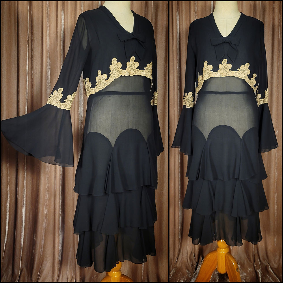 1920s Flouncy Chiffon and Lace Dress