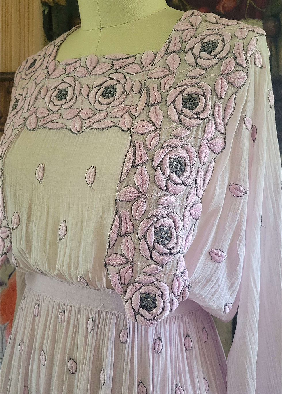Thumbnail: 1910s Pink Heavy Embroidered Dress