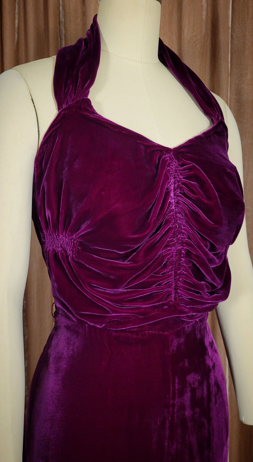 Thumbnail: 1930s Magenta Silk Velvet Halter Dress