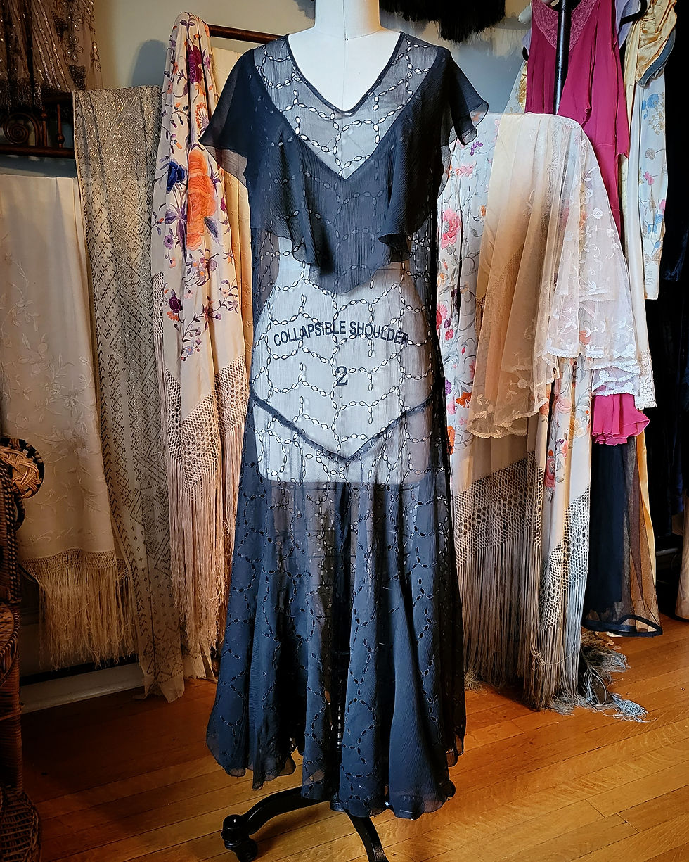 Thumbnail: 1920s Embroidered Eyelet Chiffon Dress 