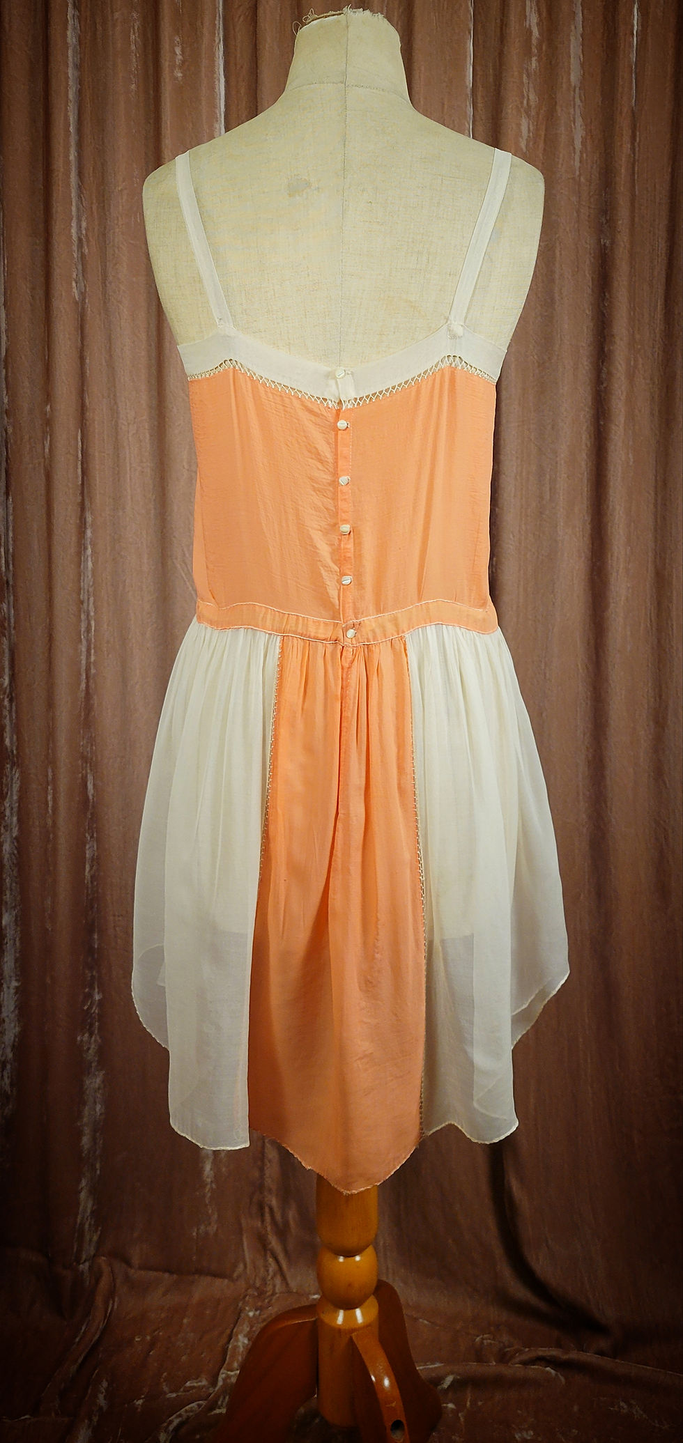Thumbnail: 1920s Ivory and Sherbet Orange Silk Slip Dress 