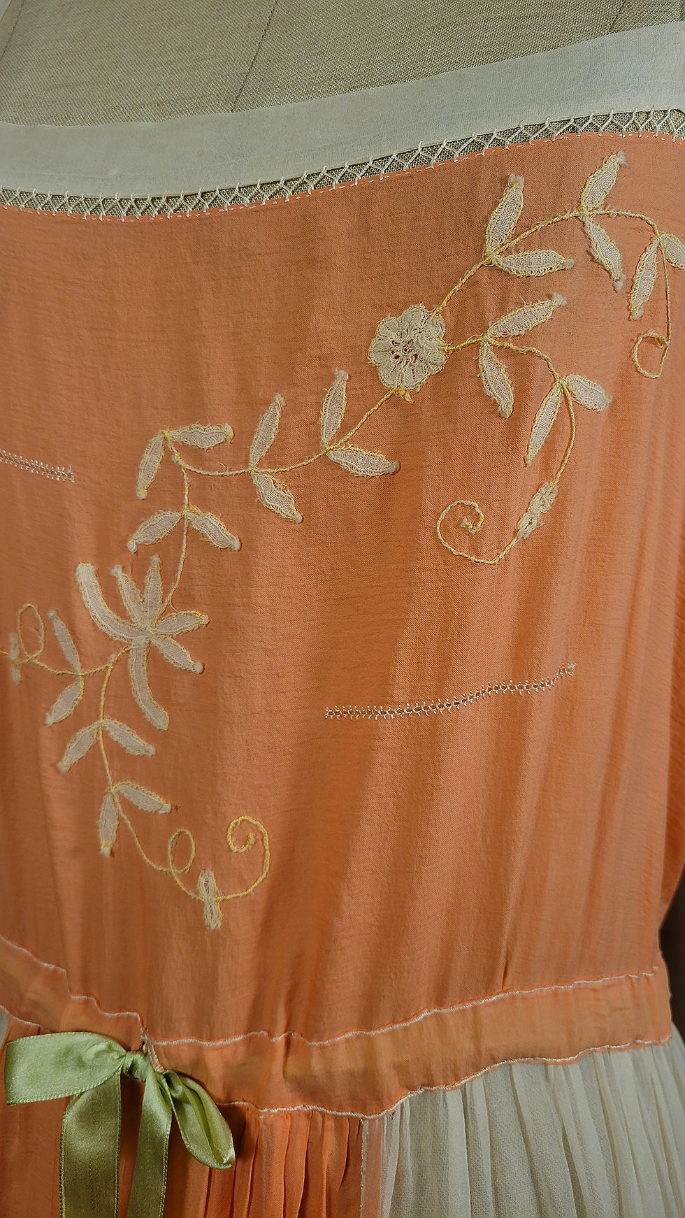 Thumbnail: 1920s Ivory and Sherbet Orange Silk Slip Dress 