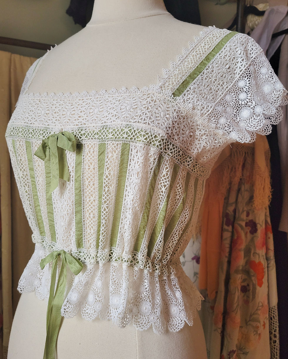 Thumbnail: Sage Green Ribbon And Lace Top