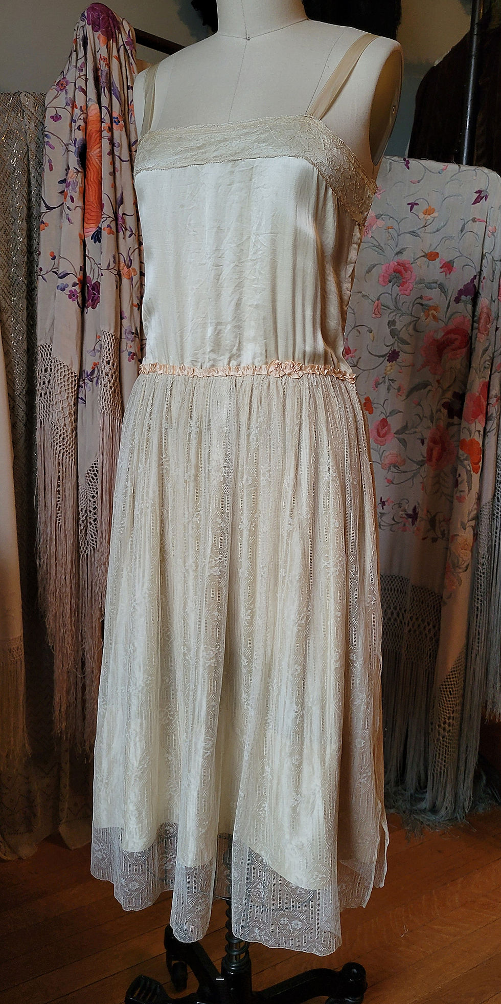 Thumbnail: 1920s Silk Satin and Lace Lingerie Dress