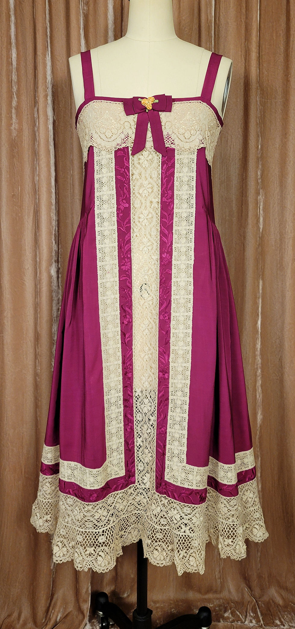 Thumbnail: Magenta Roses Embroidered Silk Slip Dress