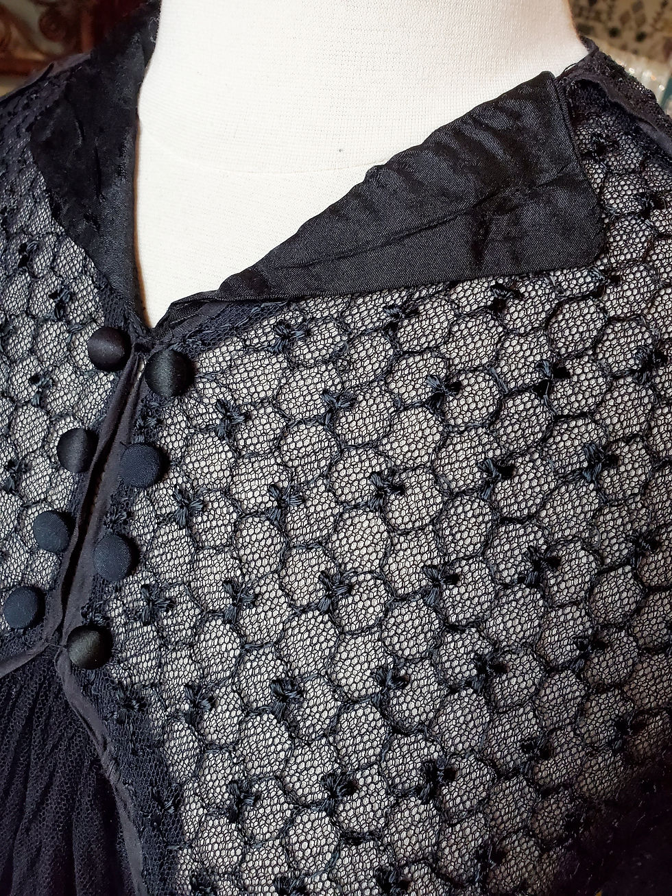 Thumbnail: Black Embroidered Net Edwardian Blouse