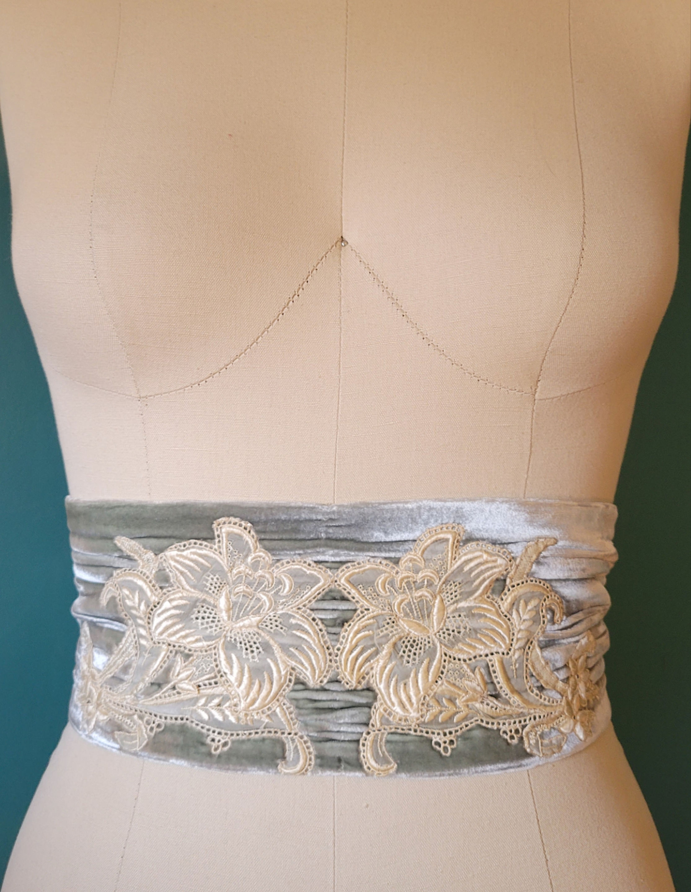 Silver Sage Silk Velvet Sash Belt