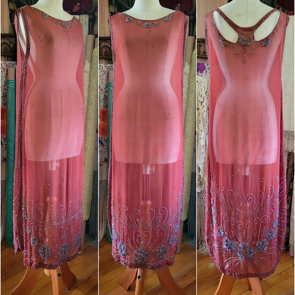 Thumbnail: 1920s Burnt Orange Chiffon Tabard Dress 