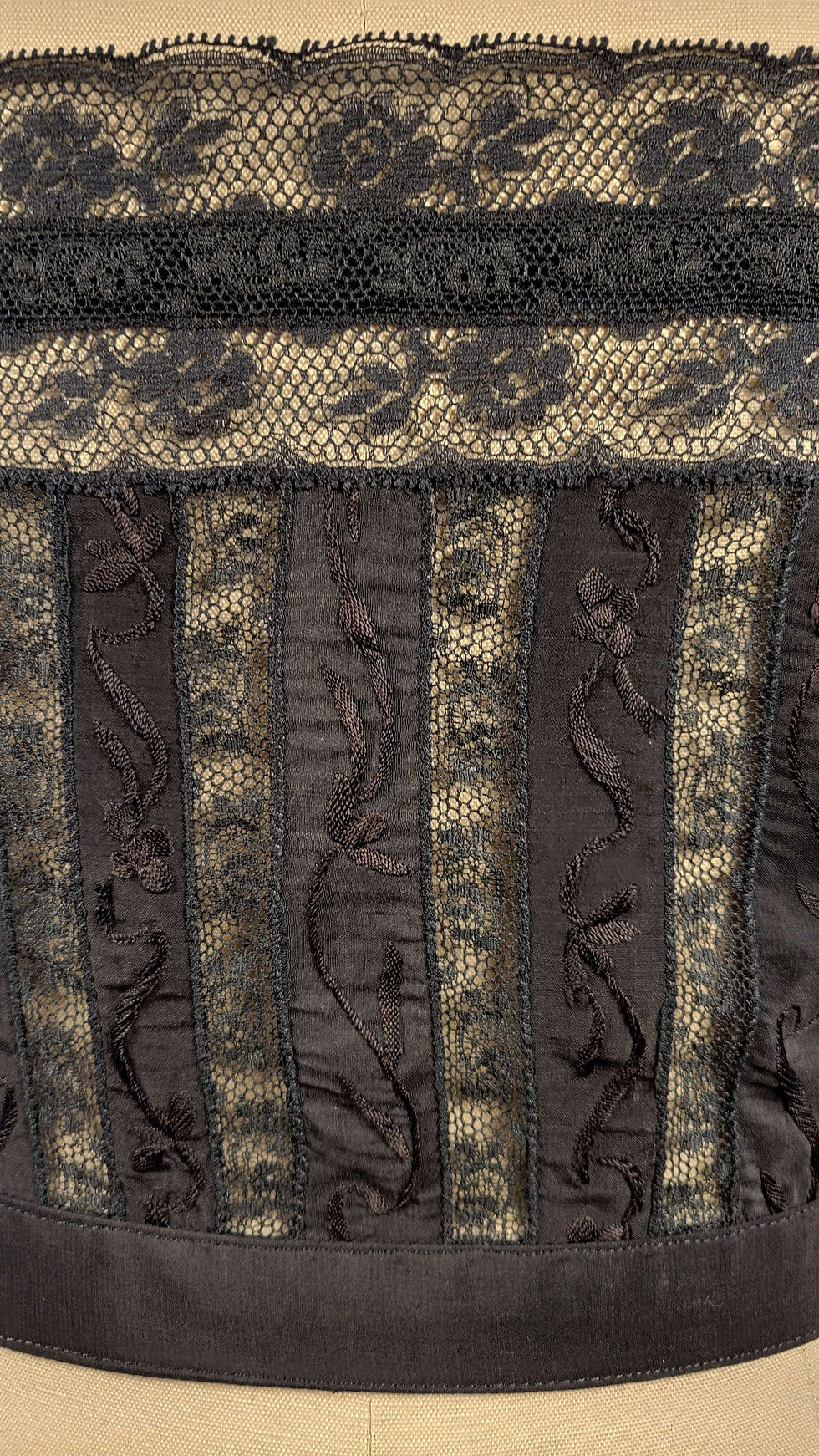 Thumbnail: Black Lace and Embroidered Silk Camisole 