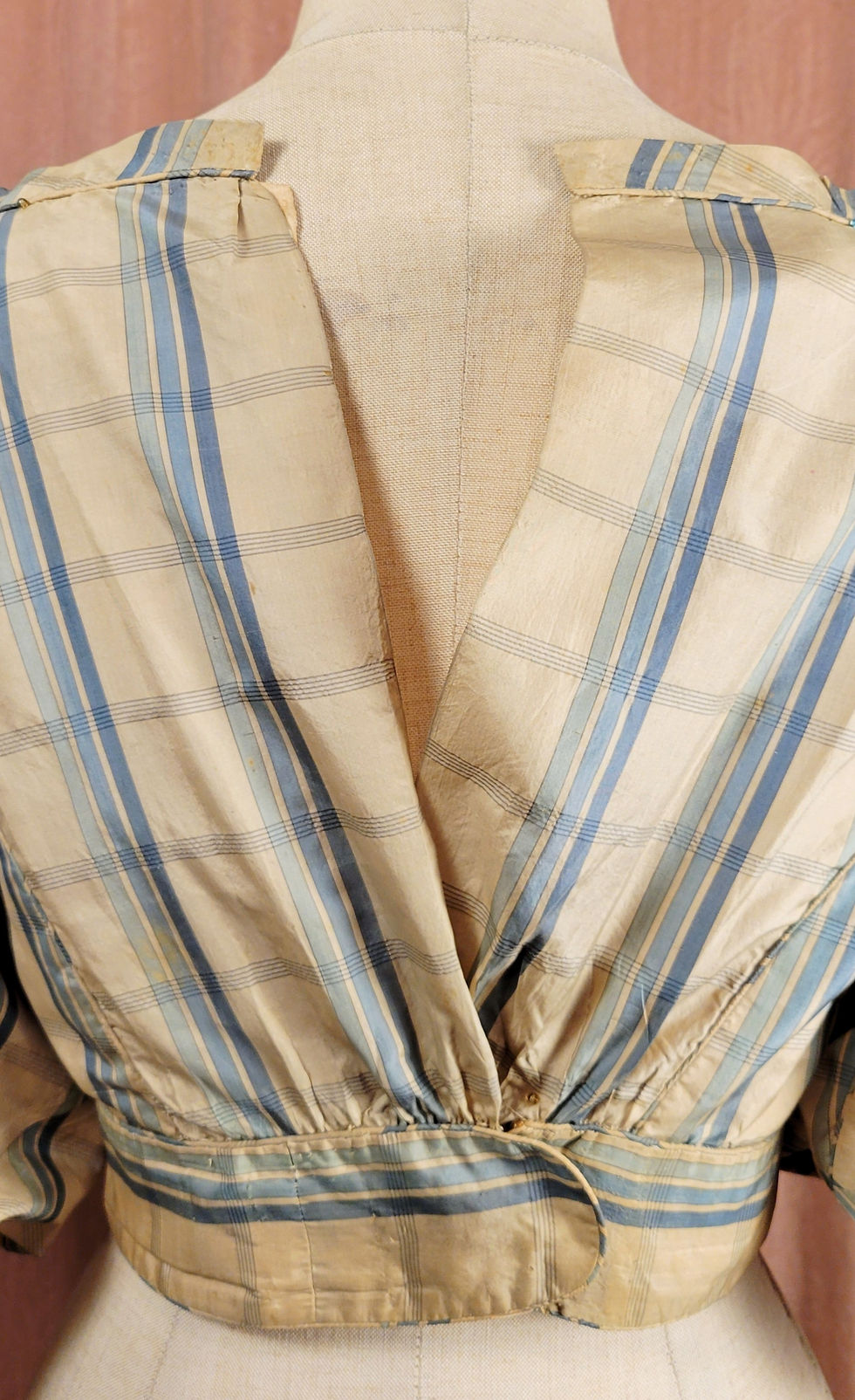 Thumbnail: 1830s Blue Stripe Silk Bodice 