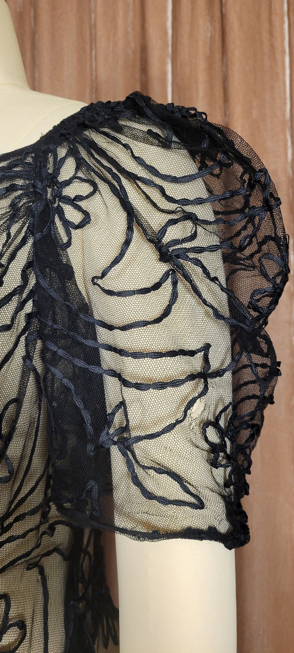 Thumbnail: 1930s Black Braid Embroidered Net Gown