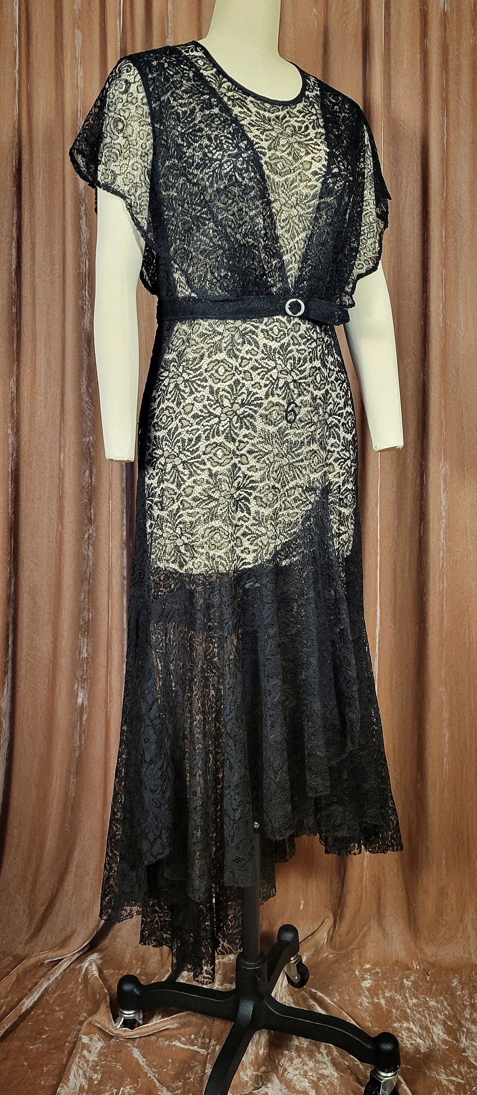 Thumbnail: 1920s Asymmetrical Black Lace Dress