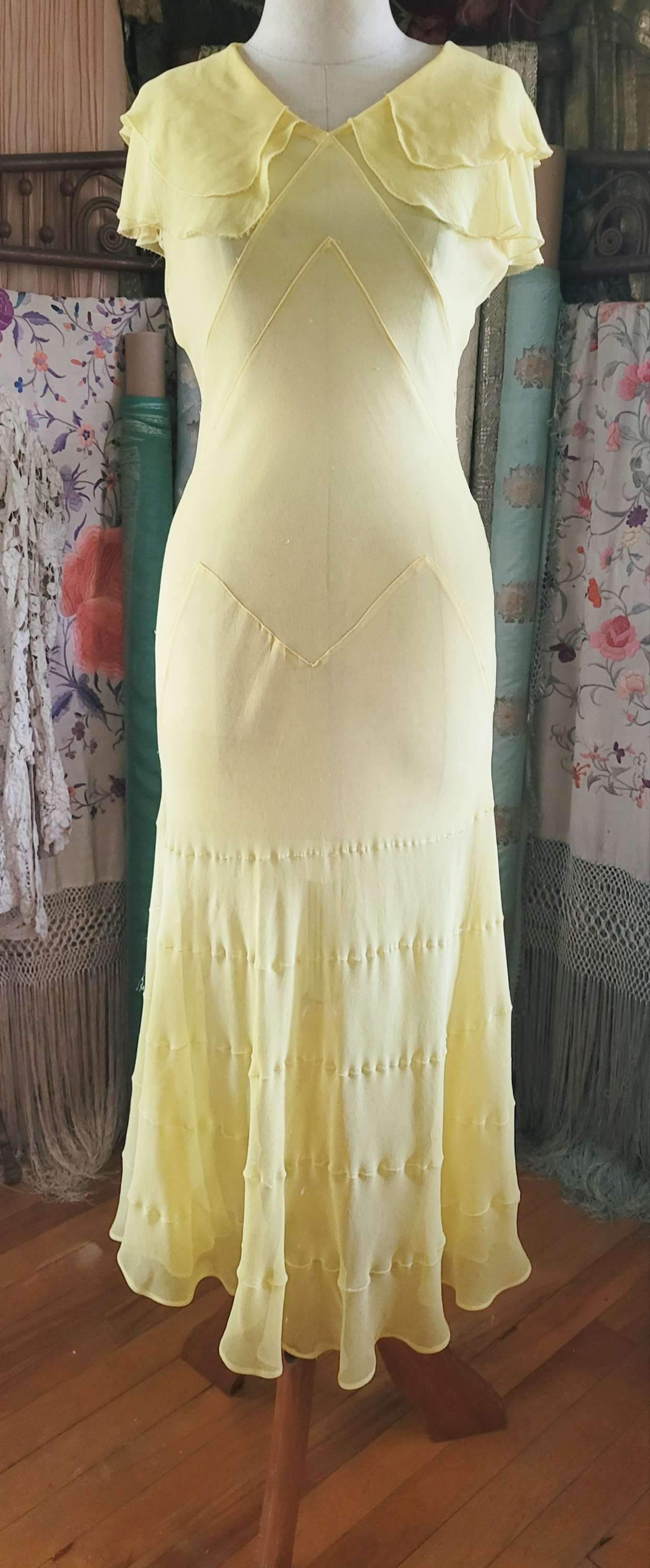 1930s Canary Yellow Bias Dress