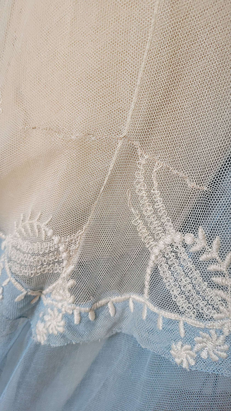 Thumbnail: Edwardian Ivory and Porcelain Blue Net Lace Dress