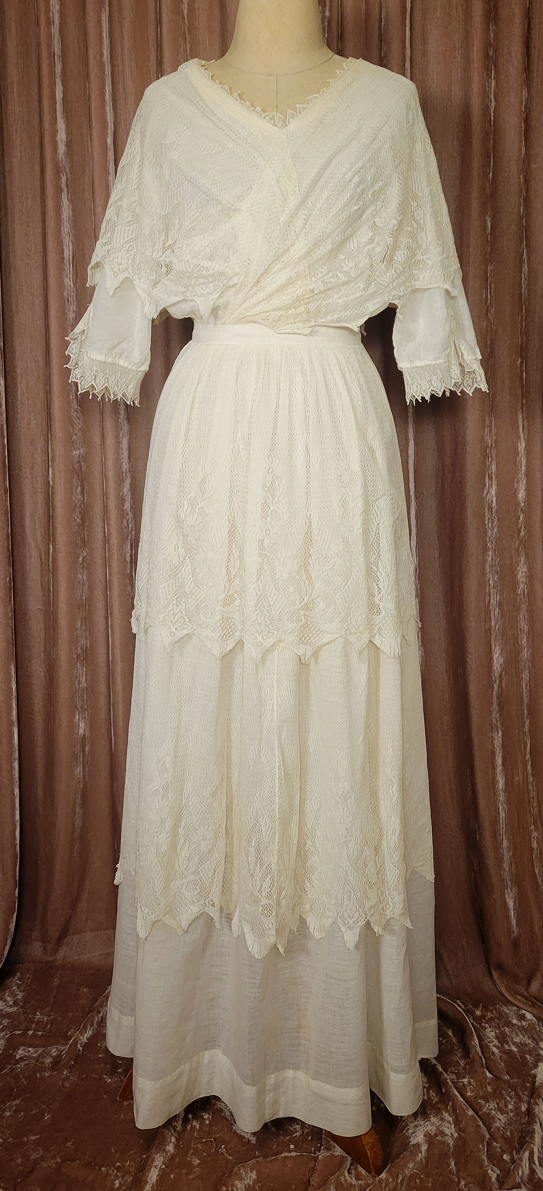 Edwardian Tiered Lace Wrap Bodice Dress