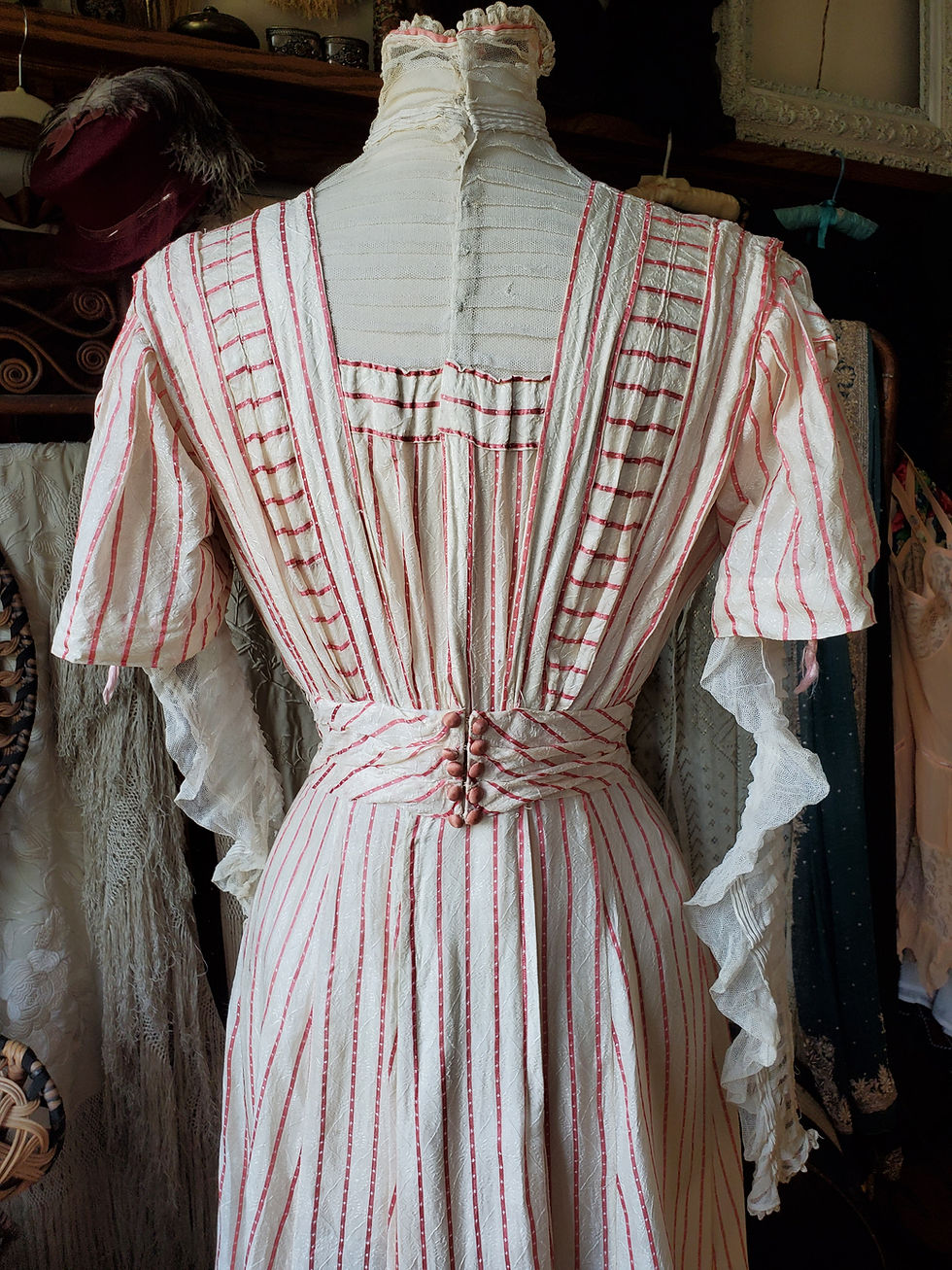Thumbnail: Cream and Rose Pink Stripe 1900s Dress