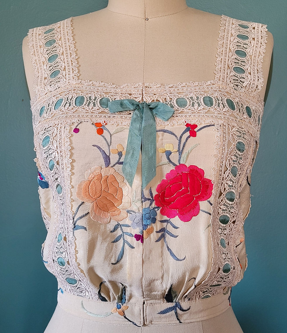 Sky Blue Ribbon and Embroidered Silk Camisole