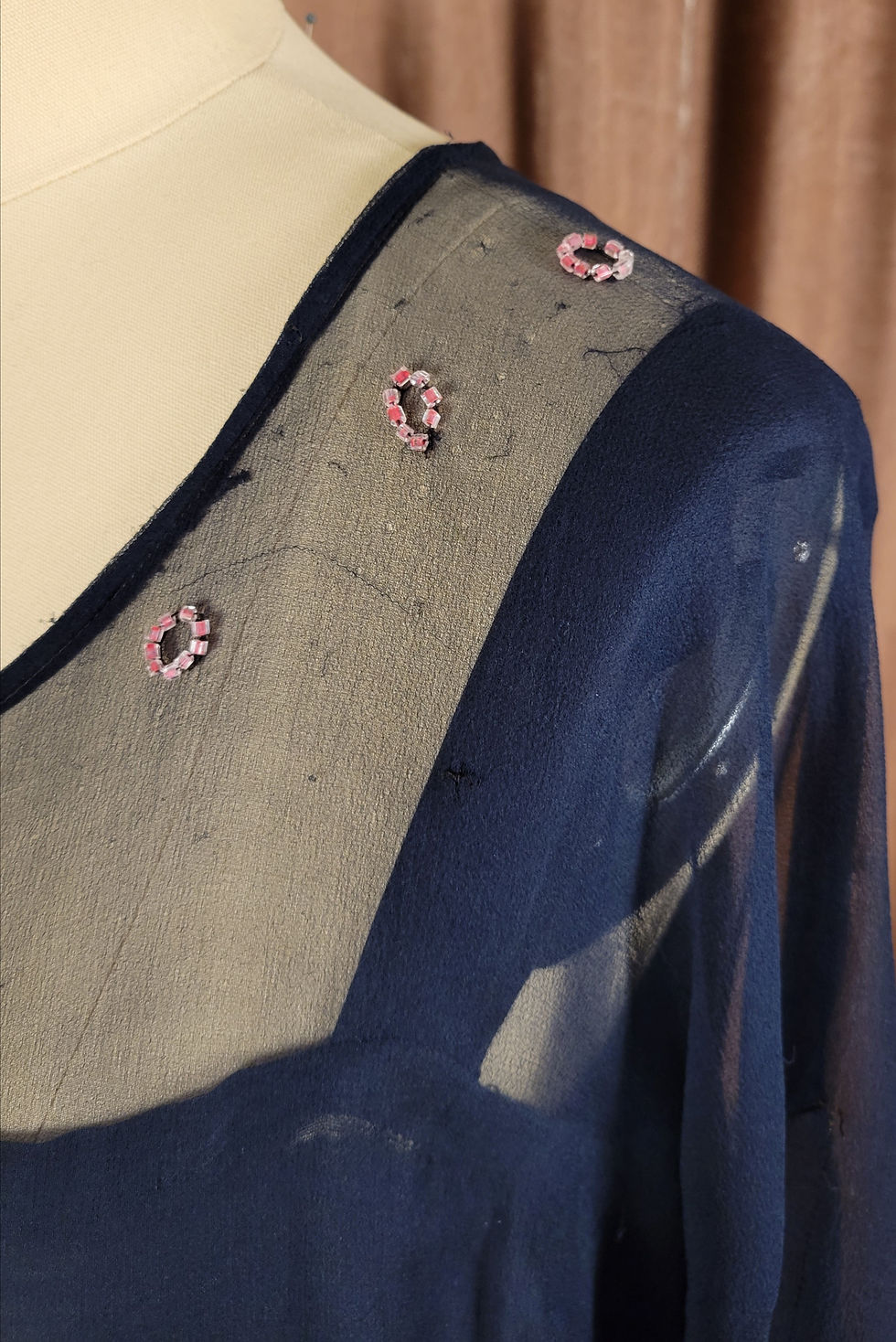 Thumbnail: 1920s Navy Blue Beaded Chiffon Dress 