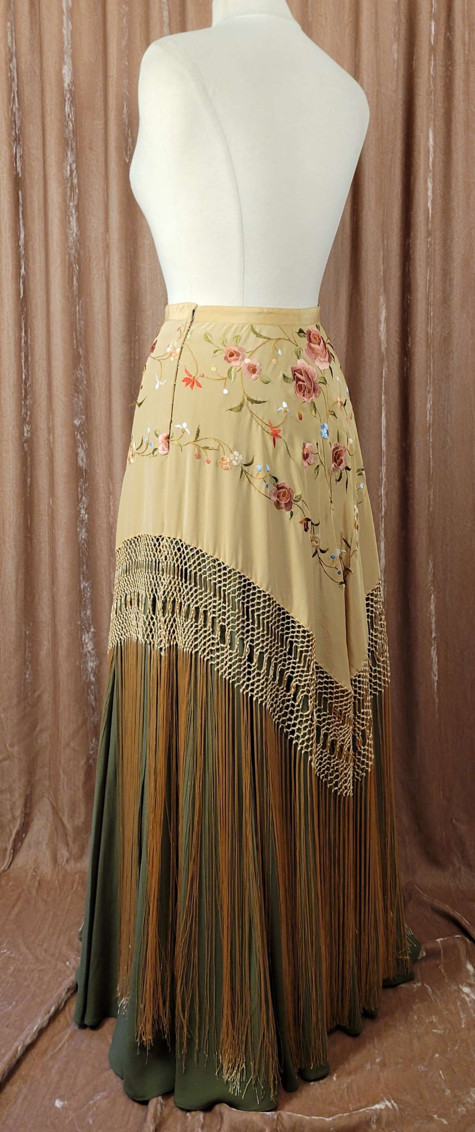 Thumbnail: Autumn Florals Fringed Silk Shawl Skirt