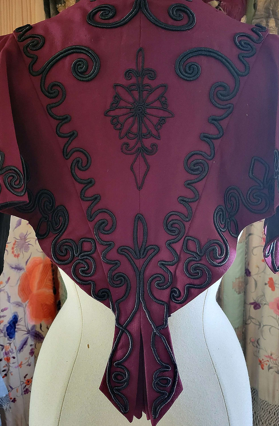 Thumbnail: 1900s Burgundy Wool and Soutache Capelet 