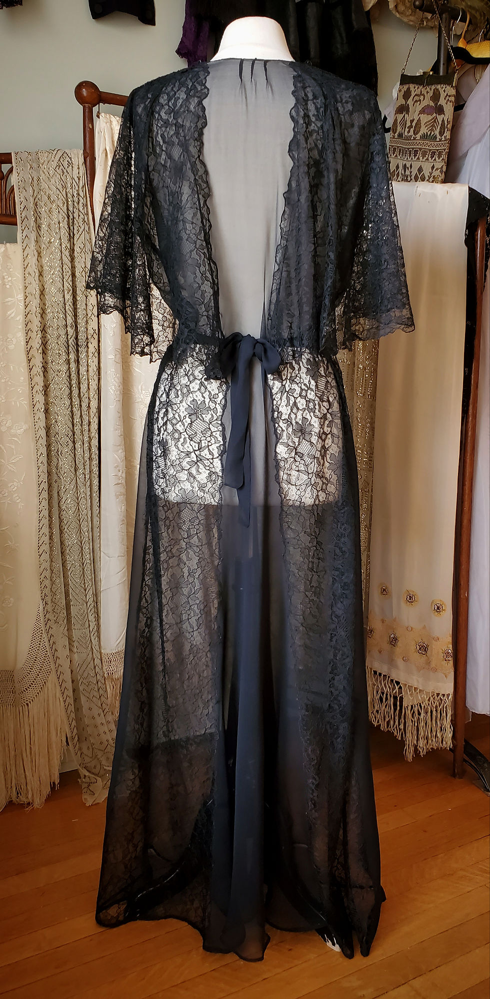 Thumbnail: Black Chiffon 1930s Flutter Gown