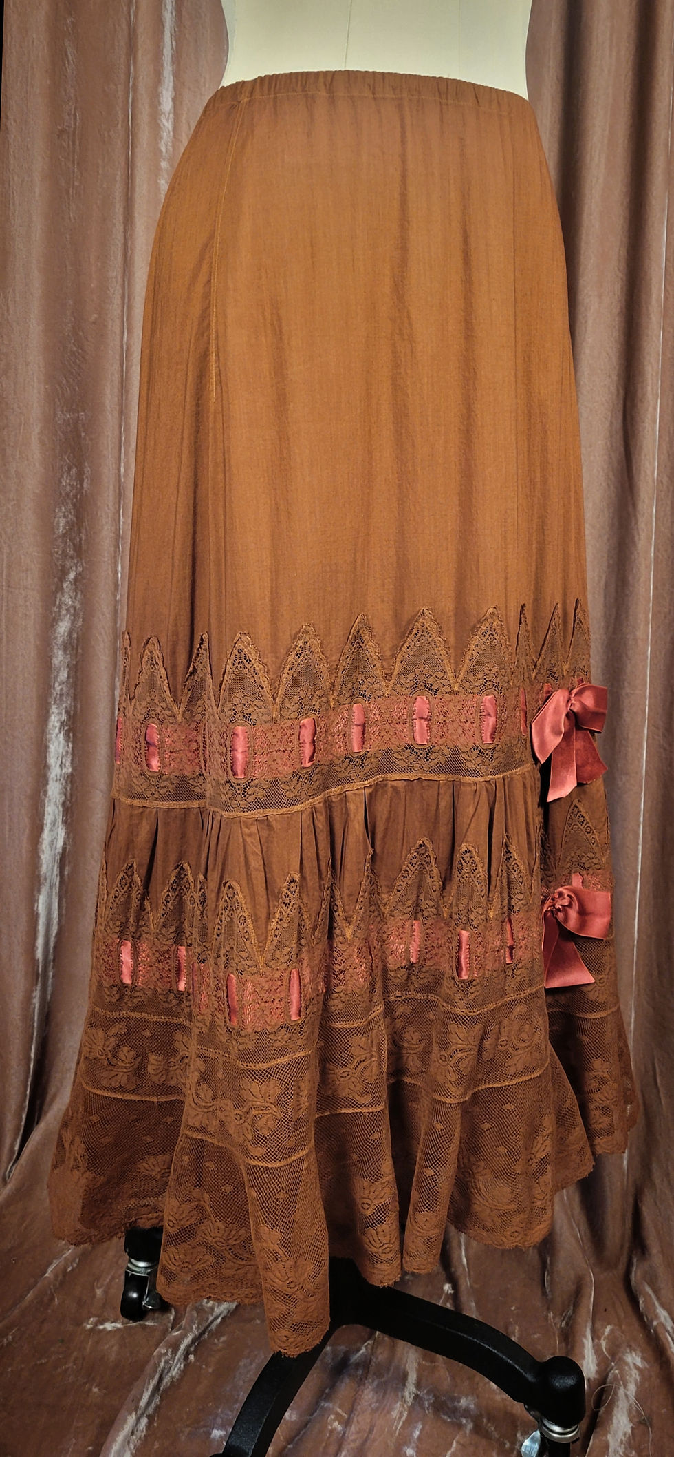 Thumbnail: Golden Brown and Coral Silk Ribbon Petticoat Skirt